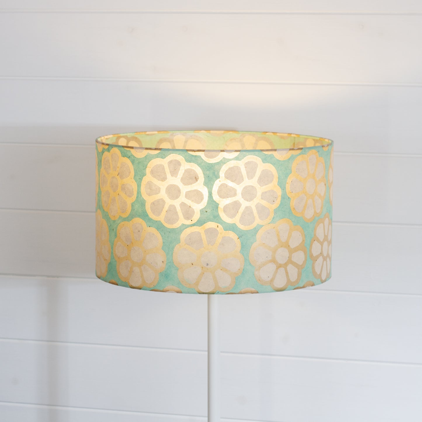 Drum Lamp Shade - P98 ~ Batik Big Flower on Seafoam, 35cm(d) x 20cm(h)