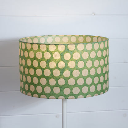 Drum Lamp Shade - P87 ~ Batik Dots on Green, 35cm(d) x 20cm(h)