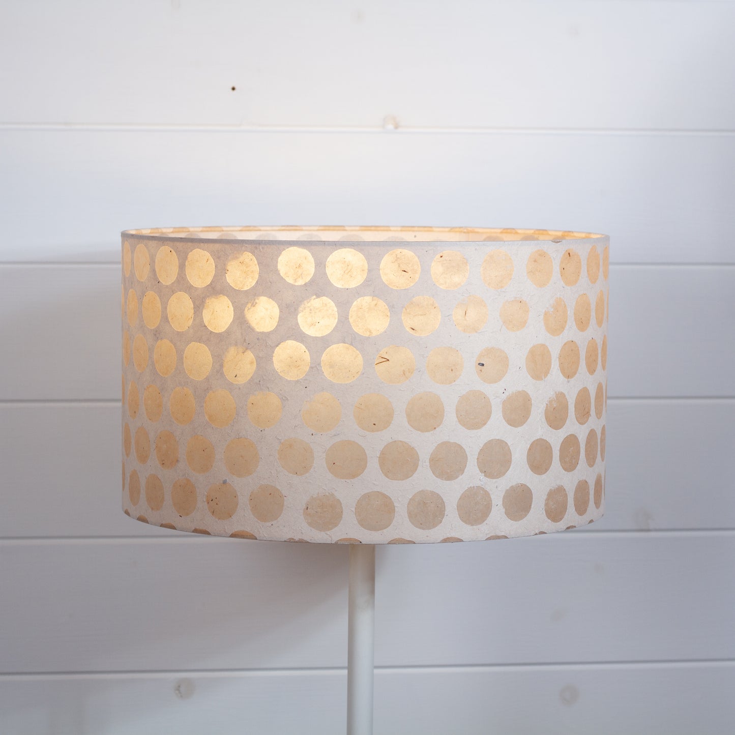 Drum Lamp Shade - P85 ~ Batik Dots on Natural, 35cm(d) x 20cm(h)