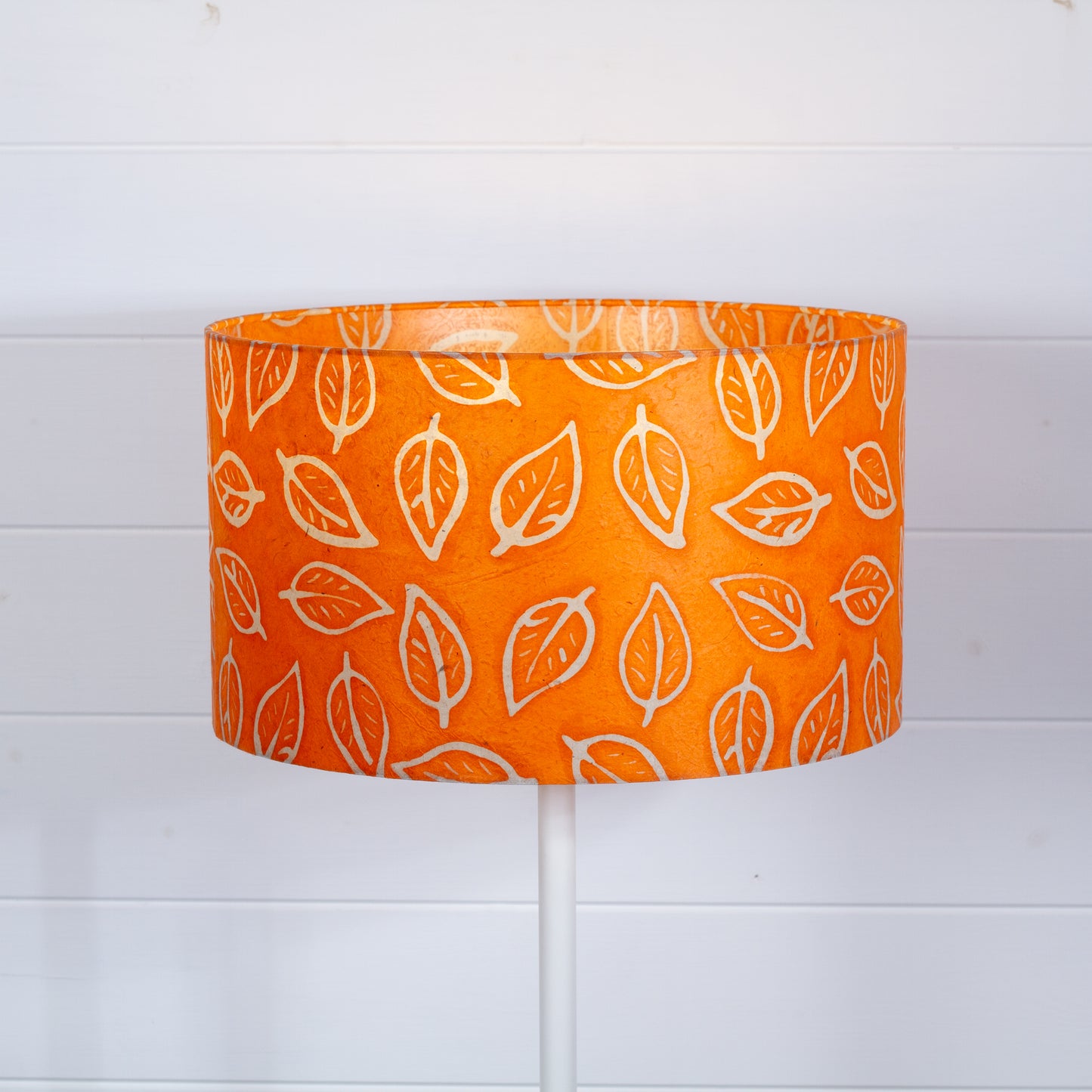 Drum Lamp Shade - B123 ~ Batik Leaf Orange, 35cm(d) x 20cm(h)