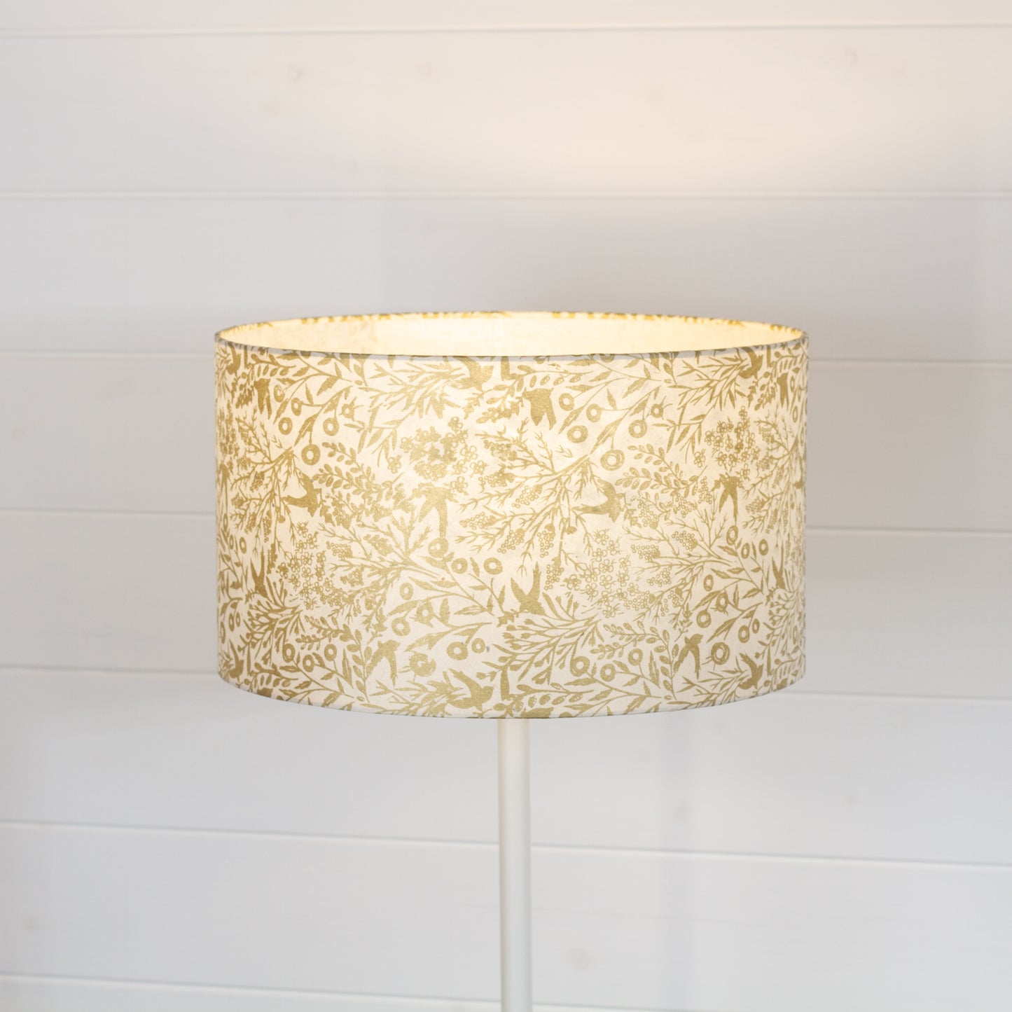 Drum Lamp Shade - B135 ~ Gold Birds, 35cm(d) x 20cm(h)