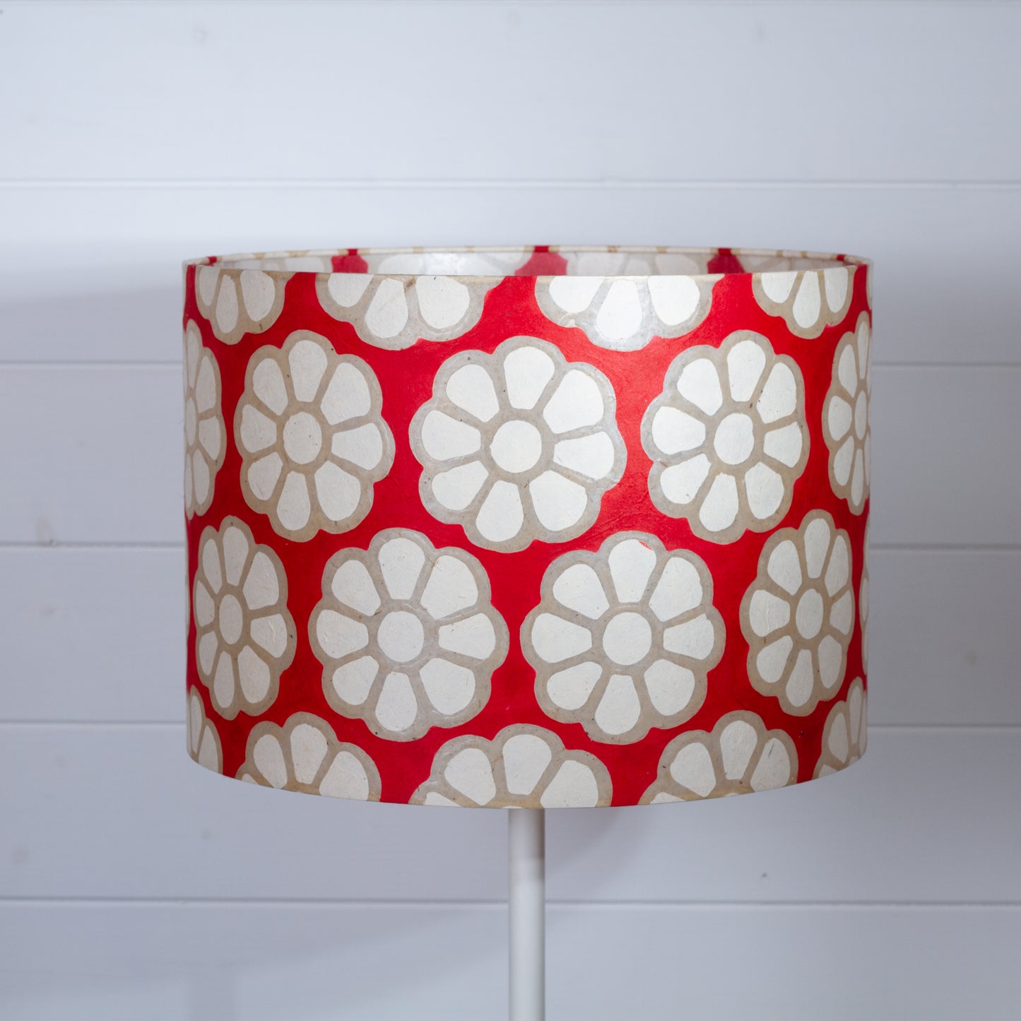 Drum Lamp Shade - P18 - Batik Big Flower on Red, 35cm(d) x 30cm(h)