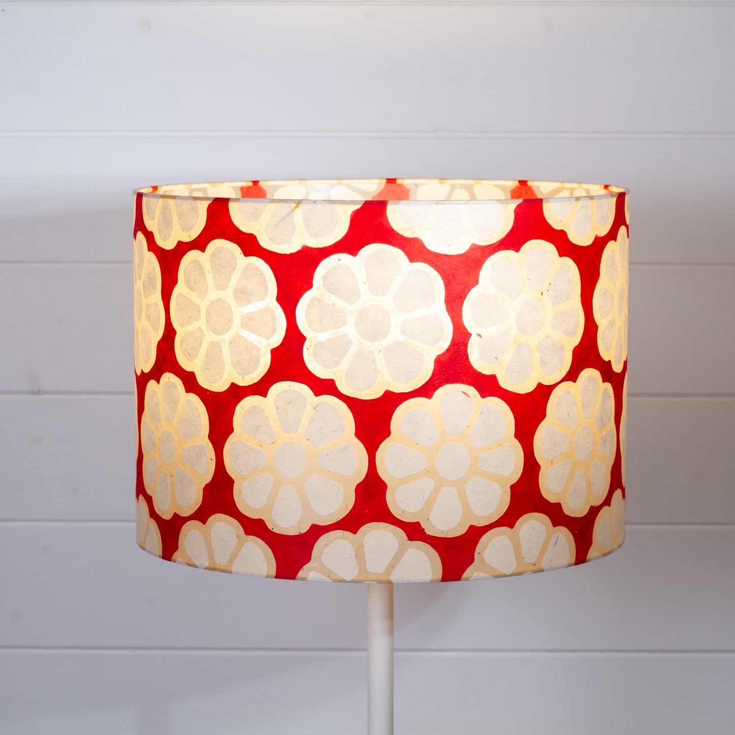 Drum Lamp Shade - P18 - Batik Big Flower on Red, 35cm(d) x 30cm(h)