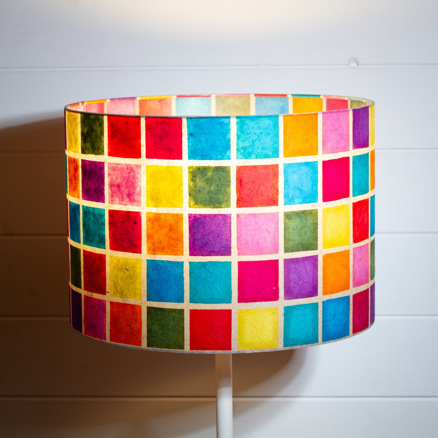 Drum Lamp Shade - P01 - Batik Multi Square, 35cm(d) x 30cm(h)