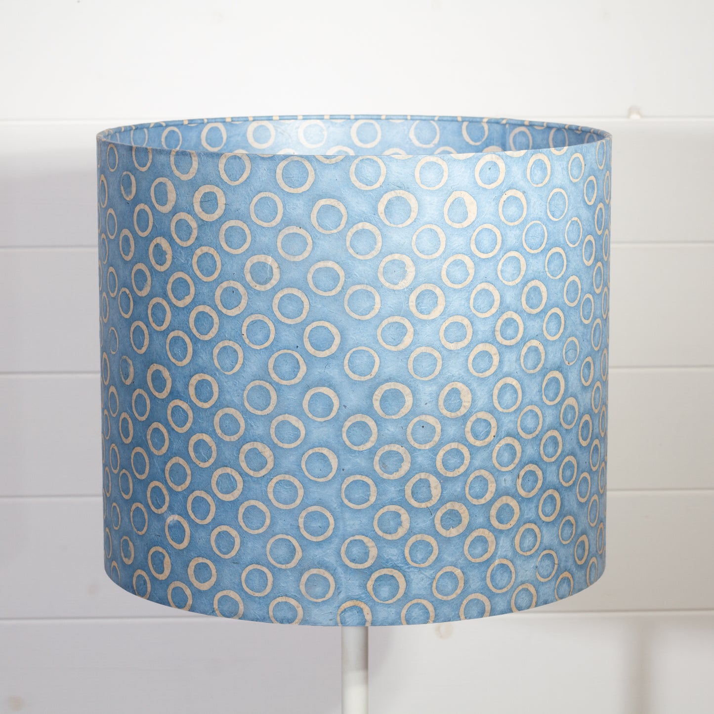 Drum Lamp Shade - P72 - Batik Blue Circles, 35cm(d) x 30cm(h)