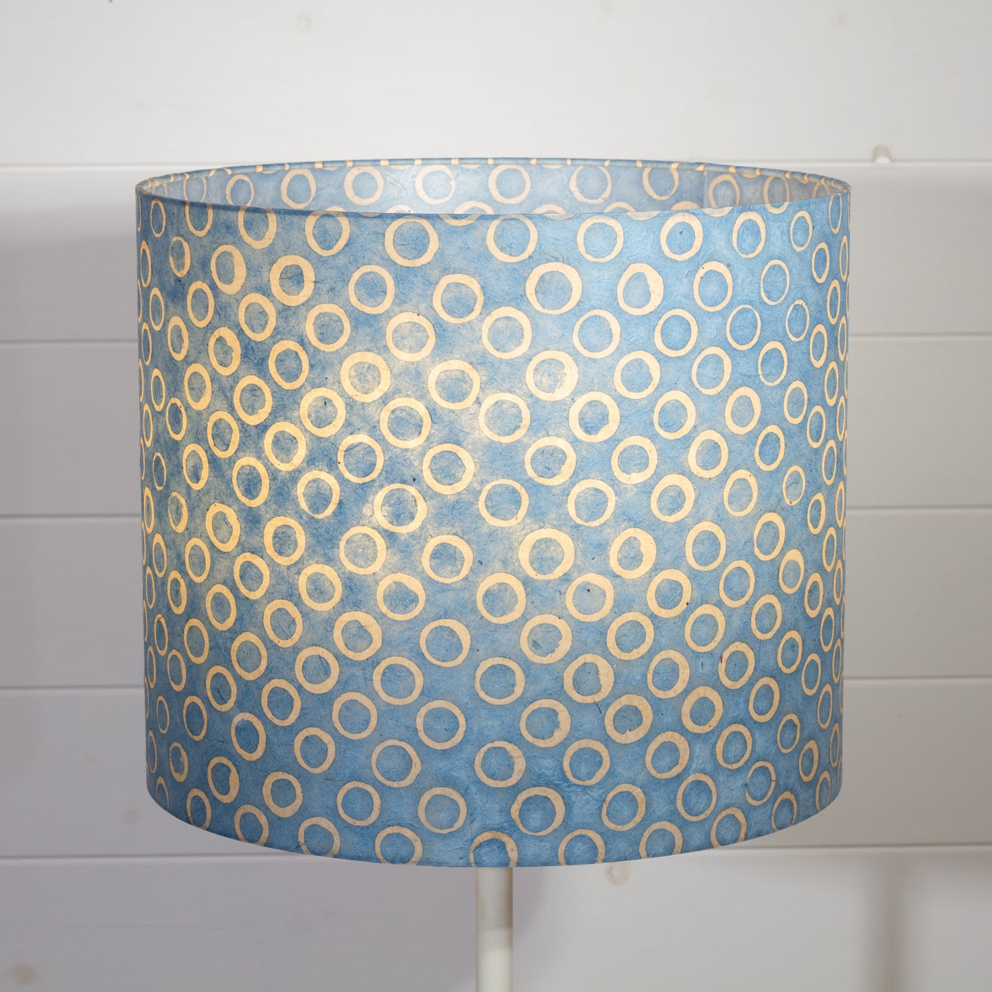Drum Lamp Shade - P72 - Batik Blue Circles, 35cm(d) x 30cm(h)