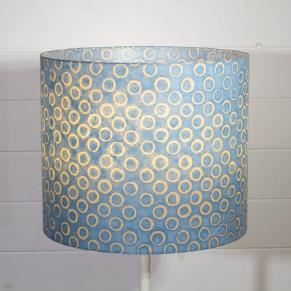 Drum Lamp Shade - P72 - Batik Blue Circles, 35cm(d) x 30cm(h)