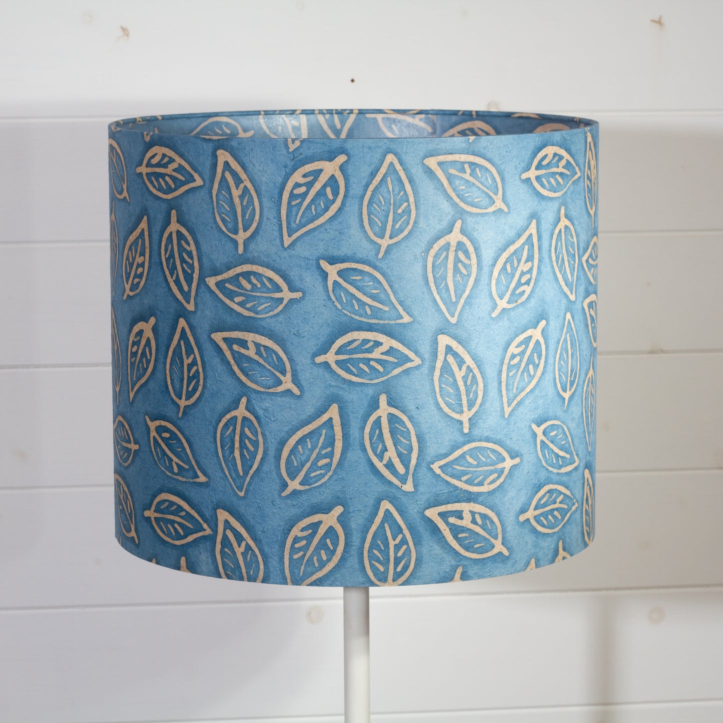 Drum Lamp Shade - P31 - Batik Leaf on Blue, 35cm(d) x 30cm(h)