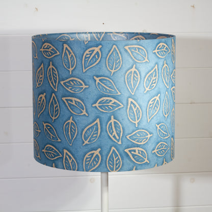 Drum Lamp Shade - P31 - Batik Leaf on Blue, 35cm(d) x 30cm(h)