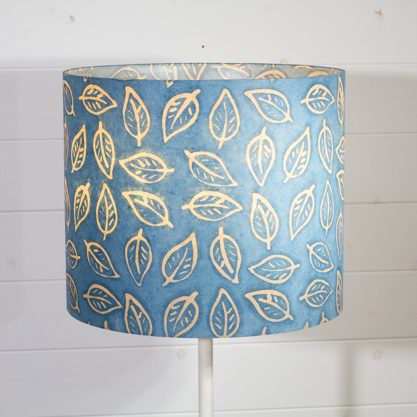 Drum Lamp Shade - P31 - Batik Leaf on Blue, 35cm(d) x 30cm(h)