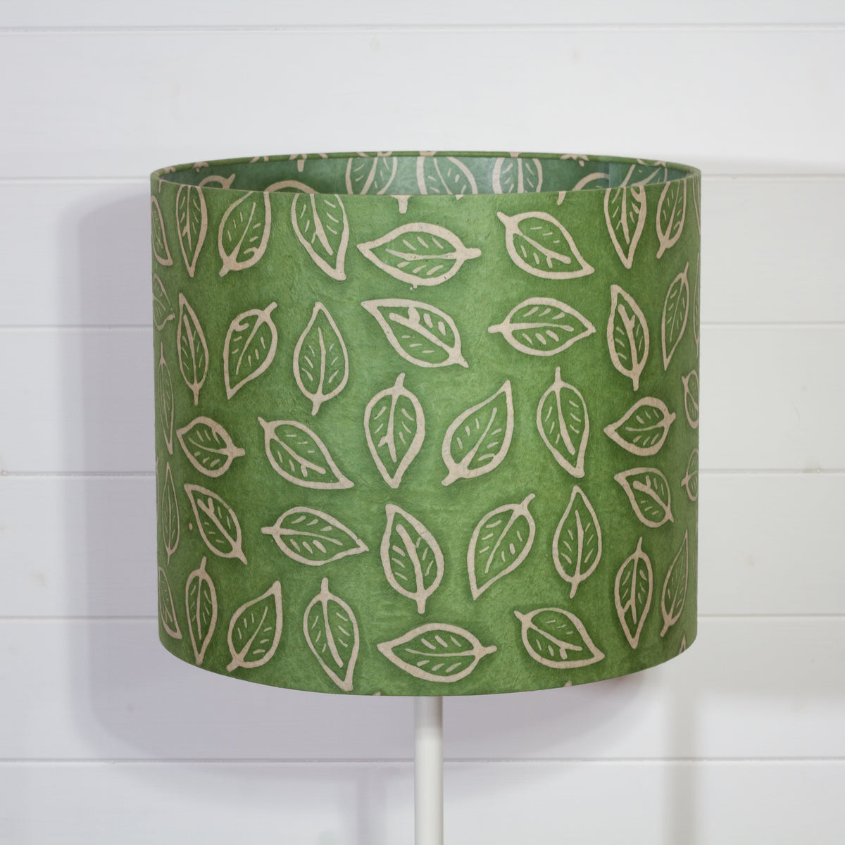 Drum Lamp Shade - P29 - Batik Leaf on Green, 35cm(d) x 30cm(h)