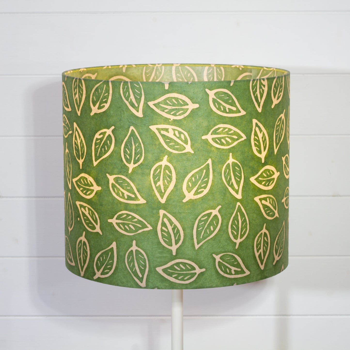 Drum Lamp Shade - P29 - Batik Leaf on Green, 35cm(d) x 30cm(h)