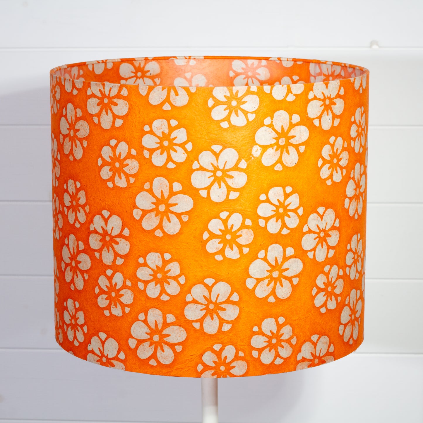 Drum Lamp Shade - P94 - Batik Star Flower on Orange, 35cm(d) x 30cm(h)