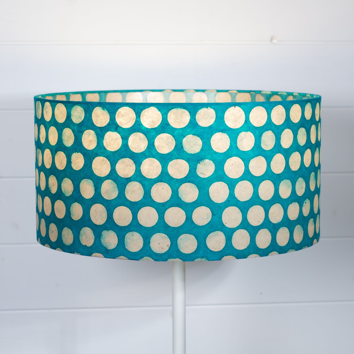 Drum Lamp Shade - P97 - Batik Dots on Cyan, 40cm(d) x 20cm(h)