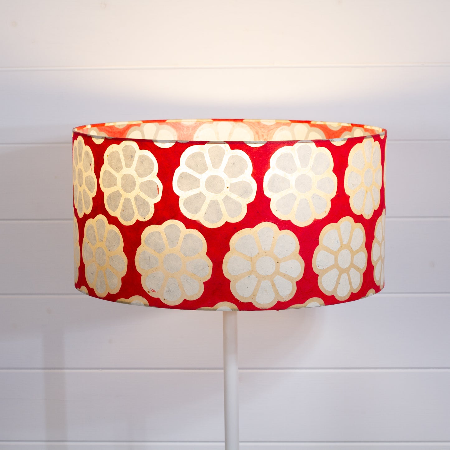 Drum Lamp Shade - P18 - Batik Big Flower on Red, 40cm(d) x 20cm(h)