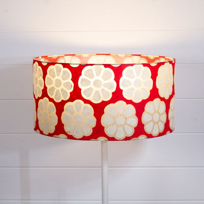 Drum Lamp Shade - P18 - Batik Big Flower on Red, 40cm(d) x 20cm(h)