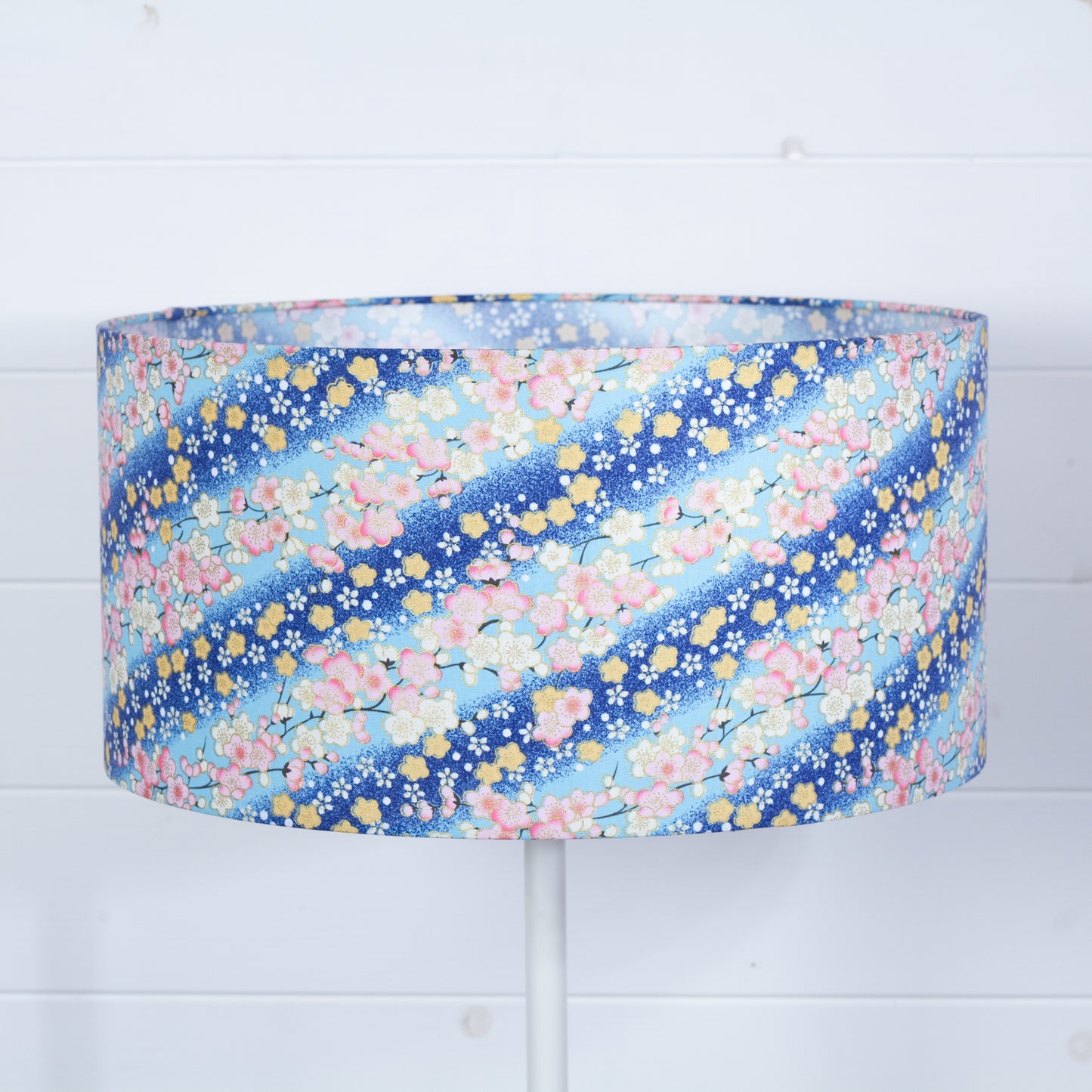 Drum Lamp Shade - F120 ~ Cherry Blossom Blues Fabric, 40cm(d) x 20cm(h)