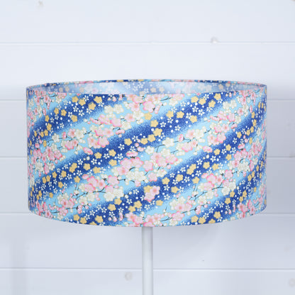 Drum Lamp Shade - F120 ~ Cherry Blossom Blues Fabric, 40cm(d) x 20cm(h)