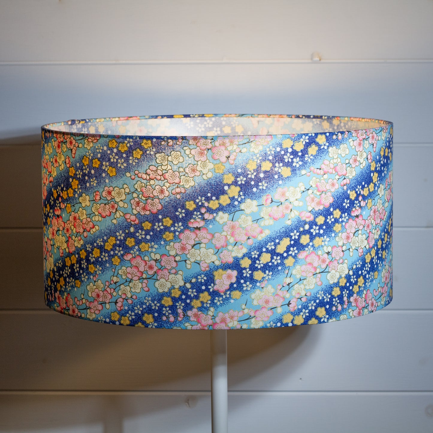 Drum Lamp Shade - F120 ~ Cherry Blossom Blues Fabric, 40cm(d) x 20cm(h)