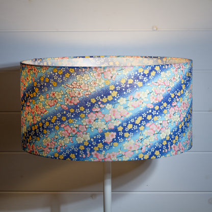 Drum Lamp Shade - F120 ~ Cherry Blossom Blues Fabric, 40cm(d) x 20cm(h)