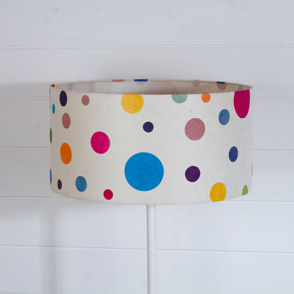 Drum Lamp Shade - P39 - Polka Dots on Natural Lokta, 40cm(d) x 20cm(h)