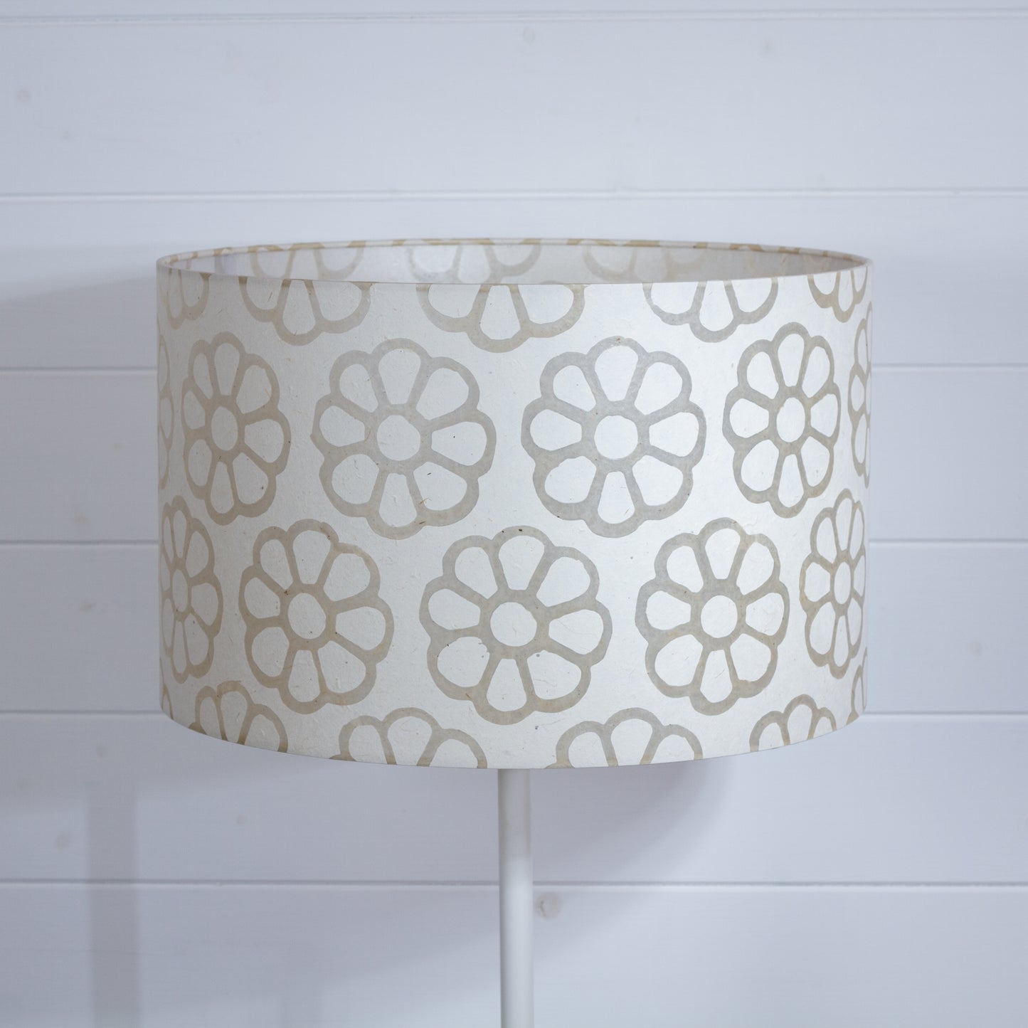 Drum Lamp Shade - P17 - Batik Big Flower on Natural, 40cm(d) x 25cm(h)