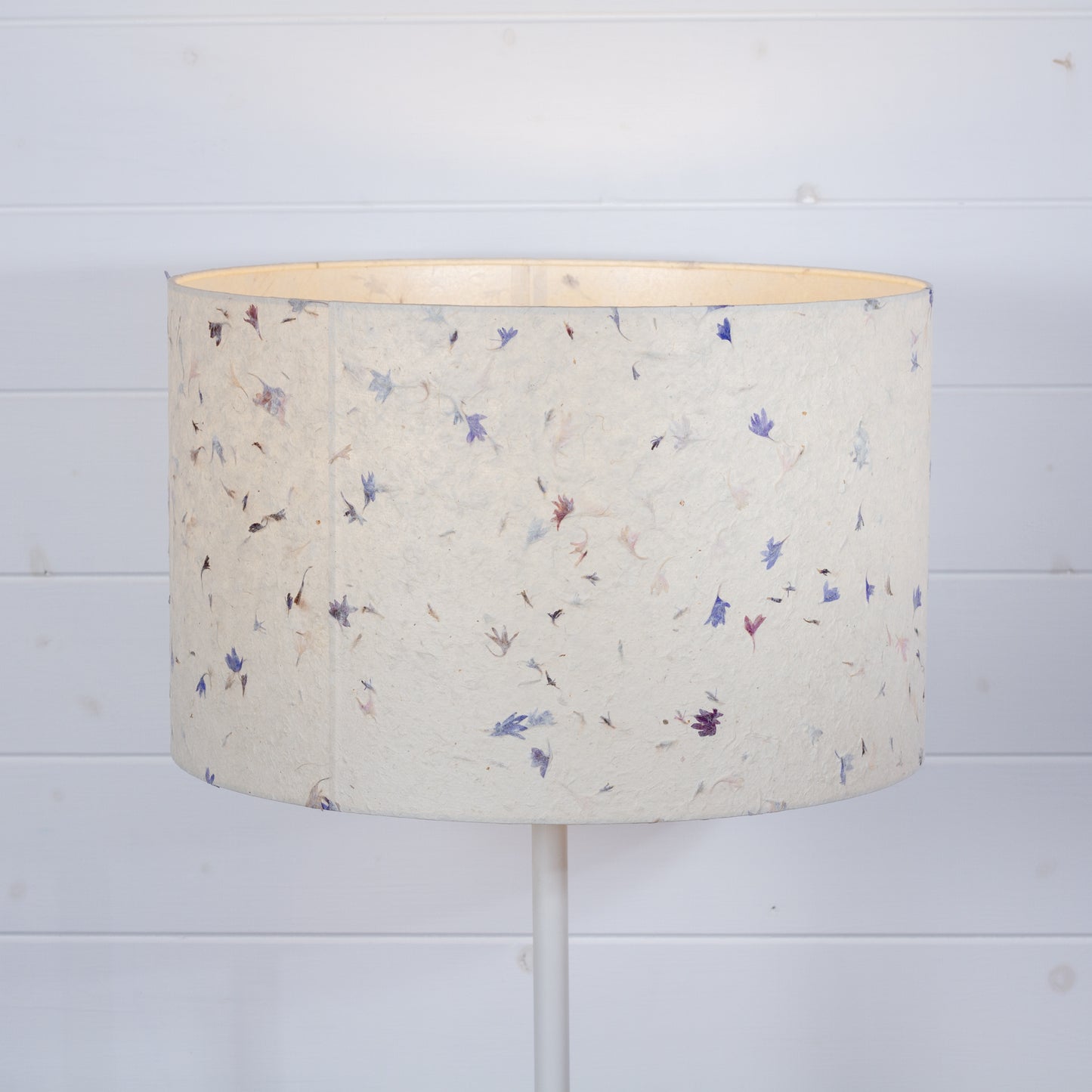 Drum Lamp Shade - P34 - Cornflower Petals on Natural, 40cm(d) x 25cm(h)