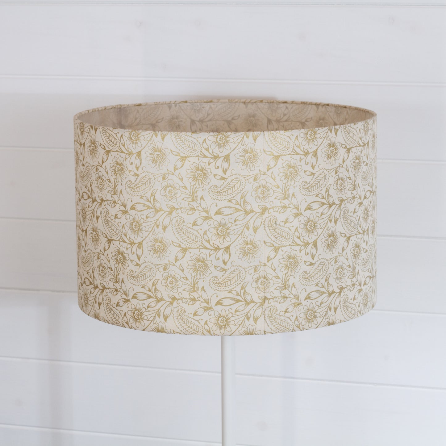 Drum Lamp Shade - P69 ~ Garden Gold on Natural, 40cm(d) x 25cm(h)