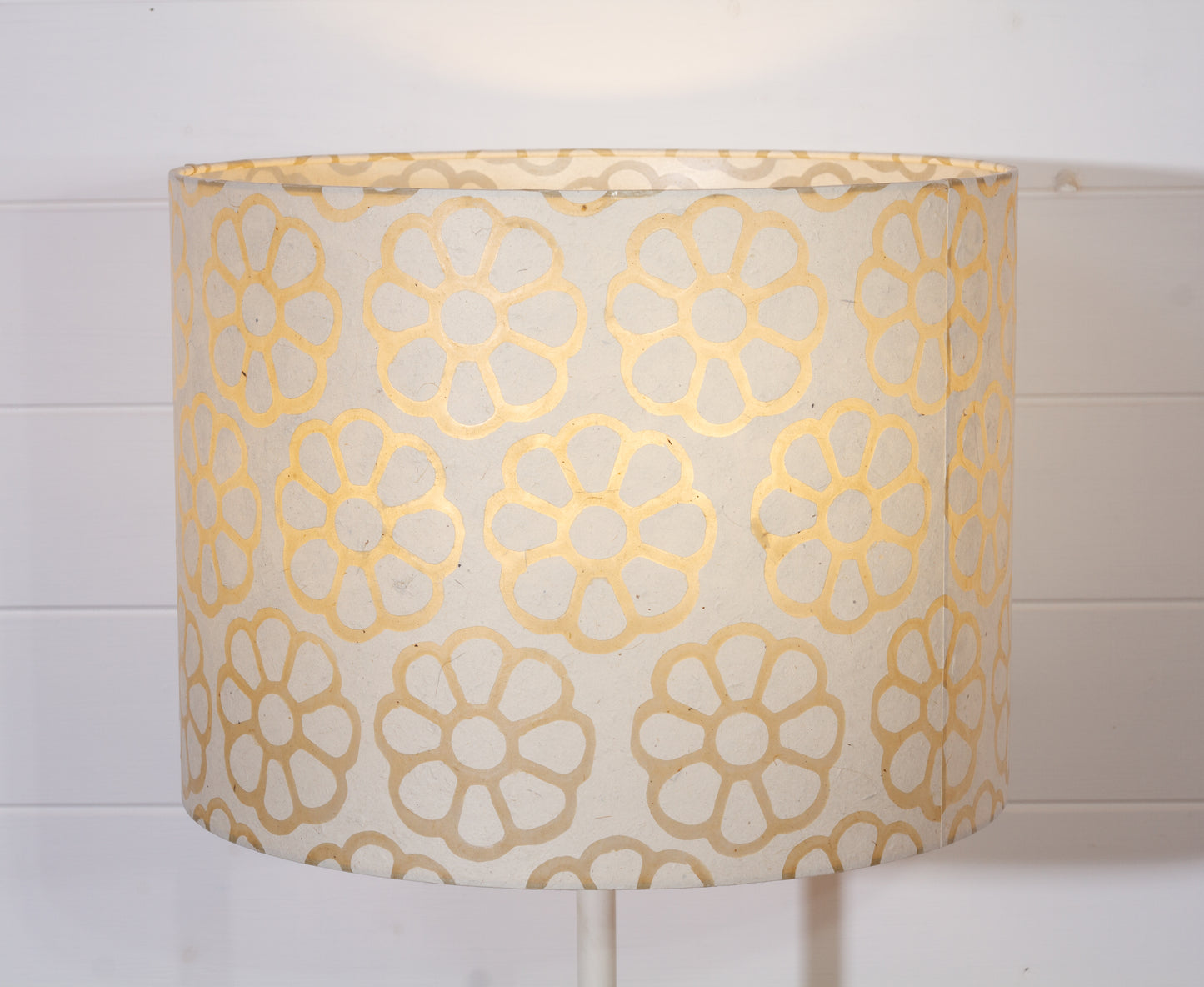 Drum Lamp Shade - P17 - Batik Big Flower on Natural, 40cm(d) x 30cm(h)