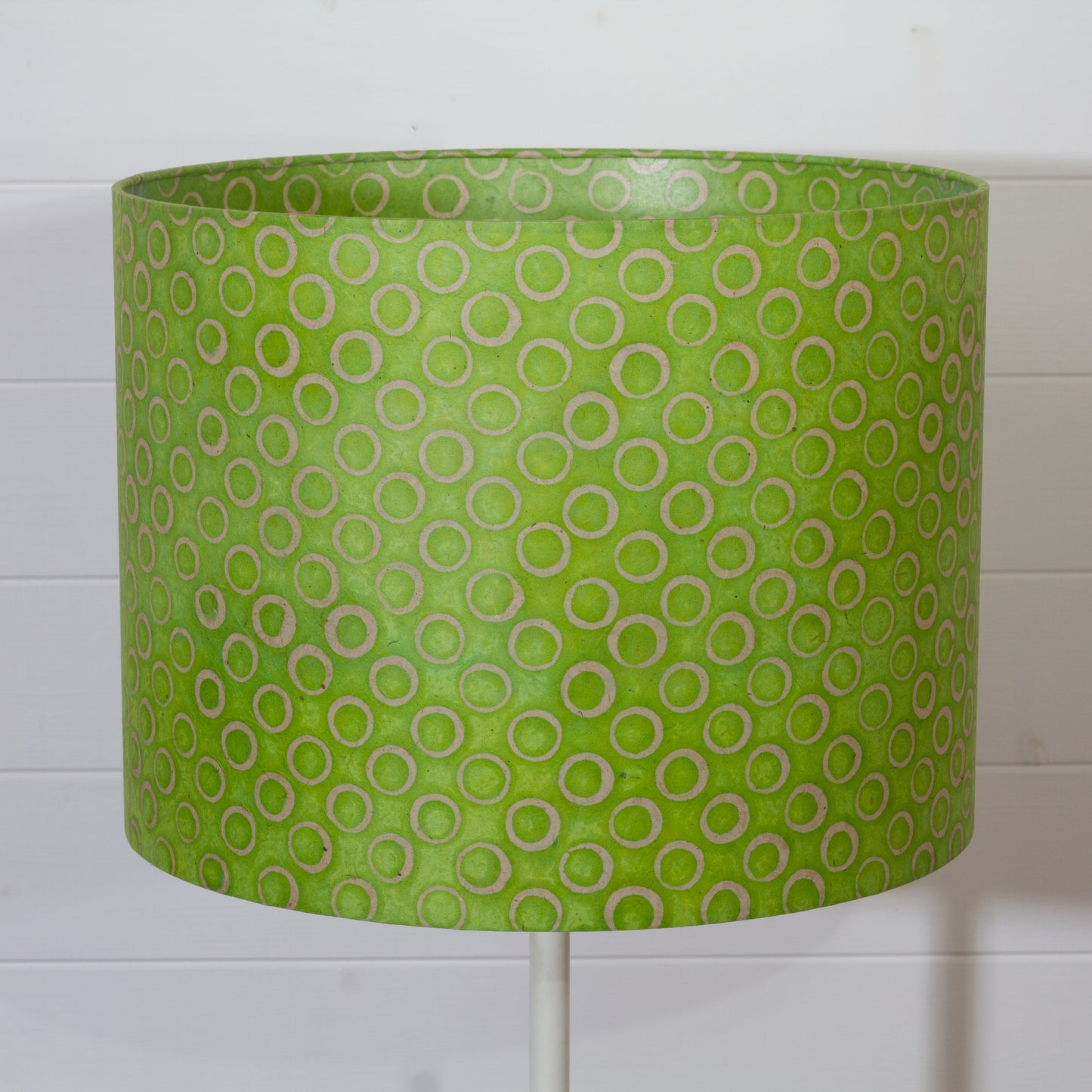 Drum Lamp Shade - P02 - Batik Lime Circles, 40cm(d) x 30cm(h)