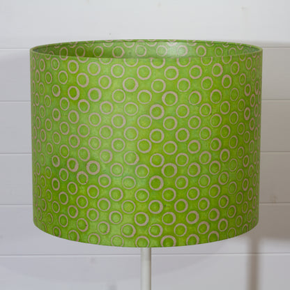 Drum Lamp Shade - P02 - Batik Lime Circles, 40cm(d) x 30cm(h)