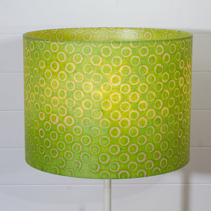 Drum Lamp Shade - P02 - Batik Lime Circles, 40cm(d) x 30cm(h)
