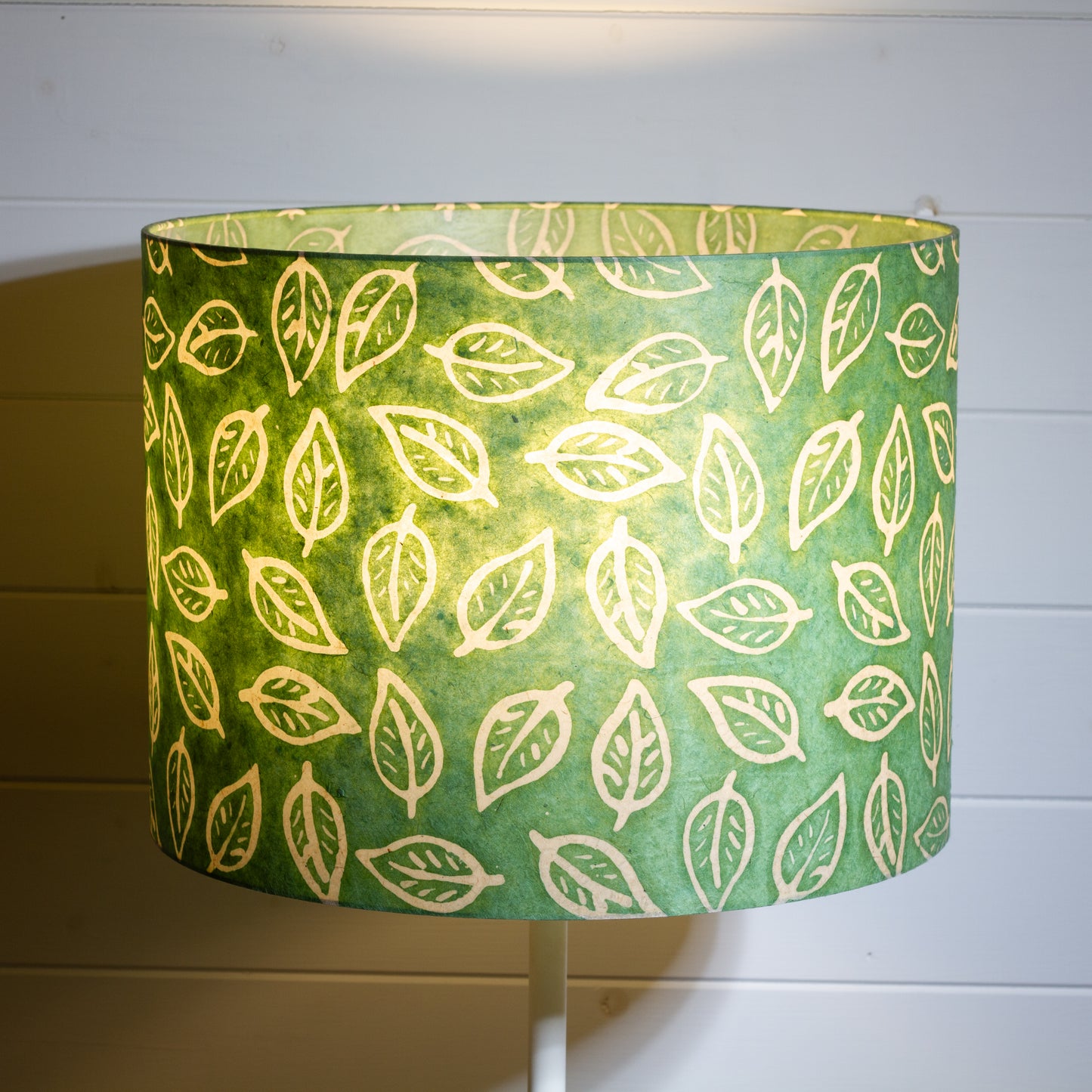 Drum Lamp Shade - P29 - Batik Leaf on Green, 40cm(d) x 30cm(h)