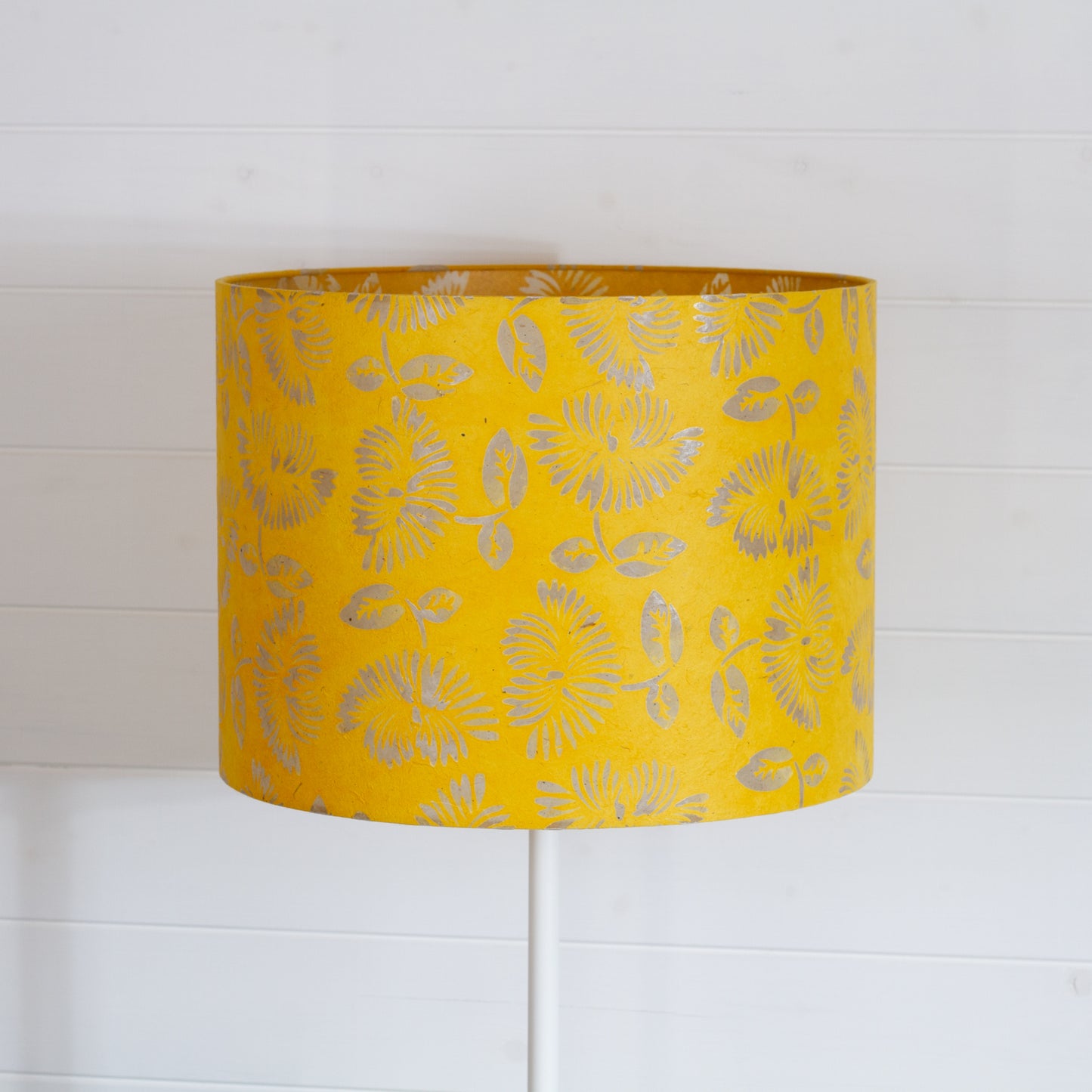 Drum Lamp Shade - B120 - Batik Peony Yellow, 40cm(d) x 30cm(h)