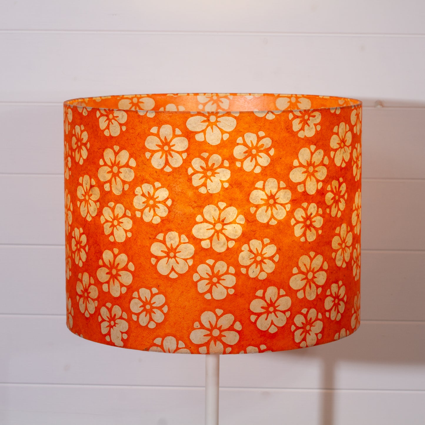 Drum Lamp Shade - P94 - Batik Star Flower on Orange, 40cm(d) x 30cm(h)
