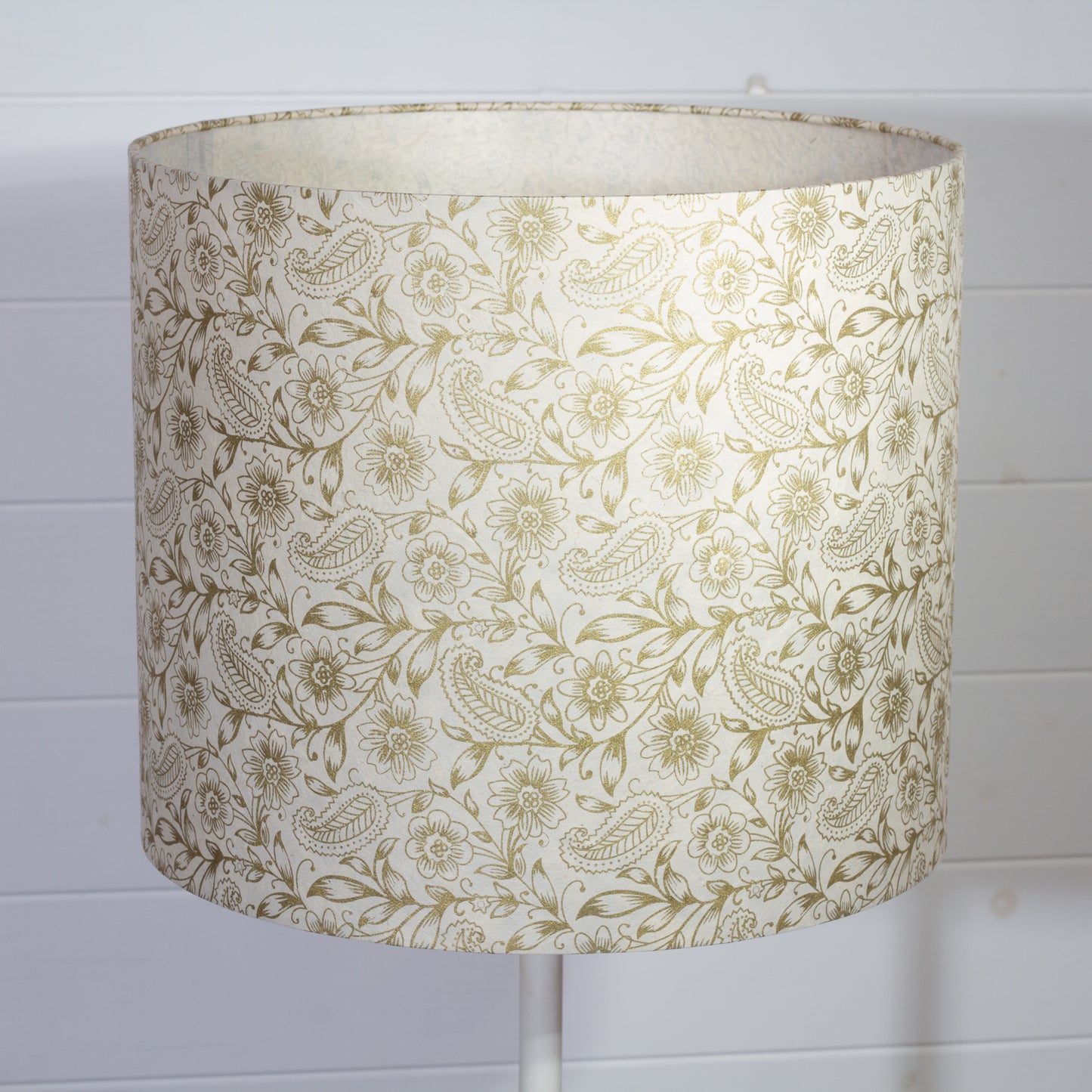 Drum Lamp Shade - P69 ~ Garden Gold on Natural, 35cm(d) x 30cm(h)