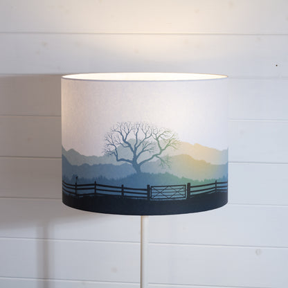 Landscape Print Drum Lamp Shade 40cm(d) x 30cm(h) - Blue/Orange (Gate)