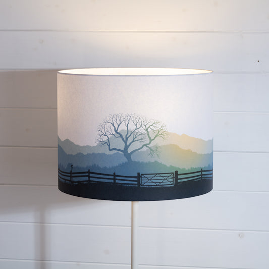 Landscape Print Drum Lamp Shade 40cm(d) x 30cm(h) - Blue/Orange (Gate)