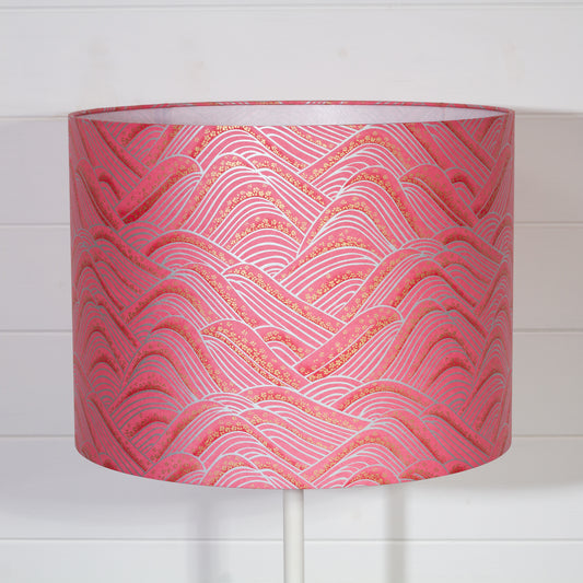 Drum Lamp Shade - W04 - Pink Hills with Gold Flowers, 40cm(d) x 30cm(h)