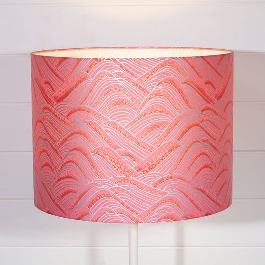 Drum Lamp Shade - W04 - Pink Hills with Gold Flowers, 40cm(d) x 30cm(h)