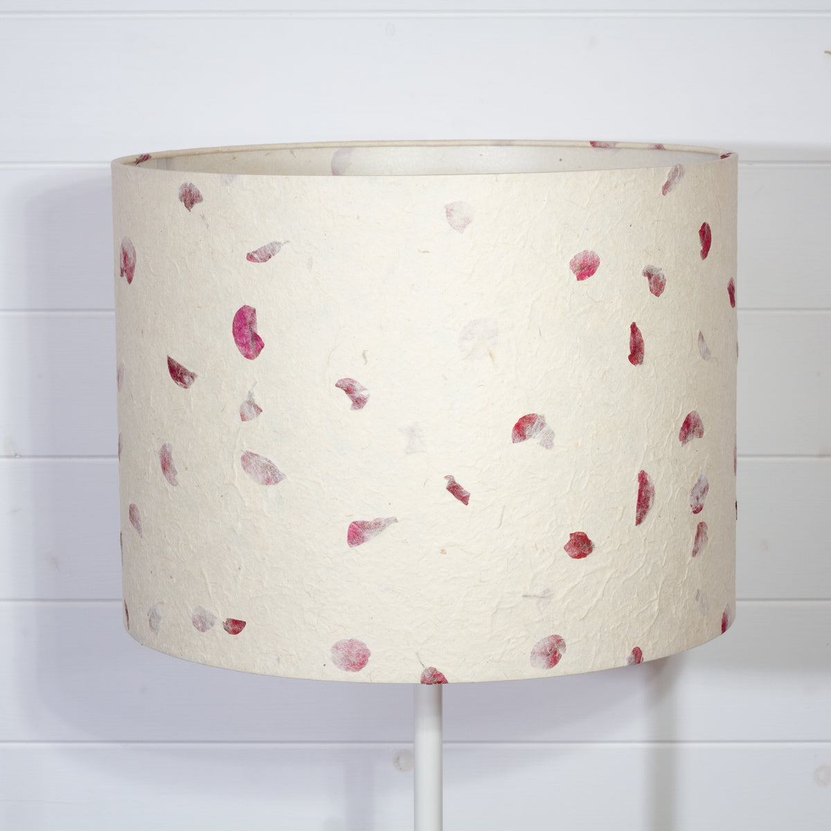Drum Lamp Shade - P33 - Rose Petals on Natural Lokta, 40cm(d) x 30cm(h)