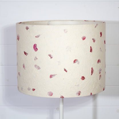 Drum Lamp Shade - P33 - Rose Petals on Natural Lokta, 40cm(d) x 30cm(h)