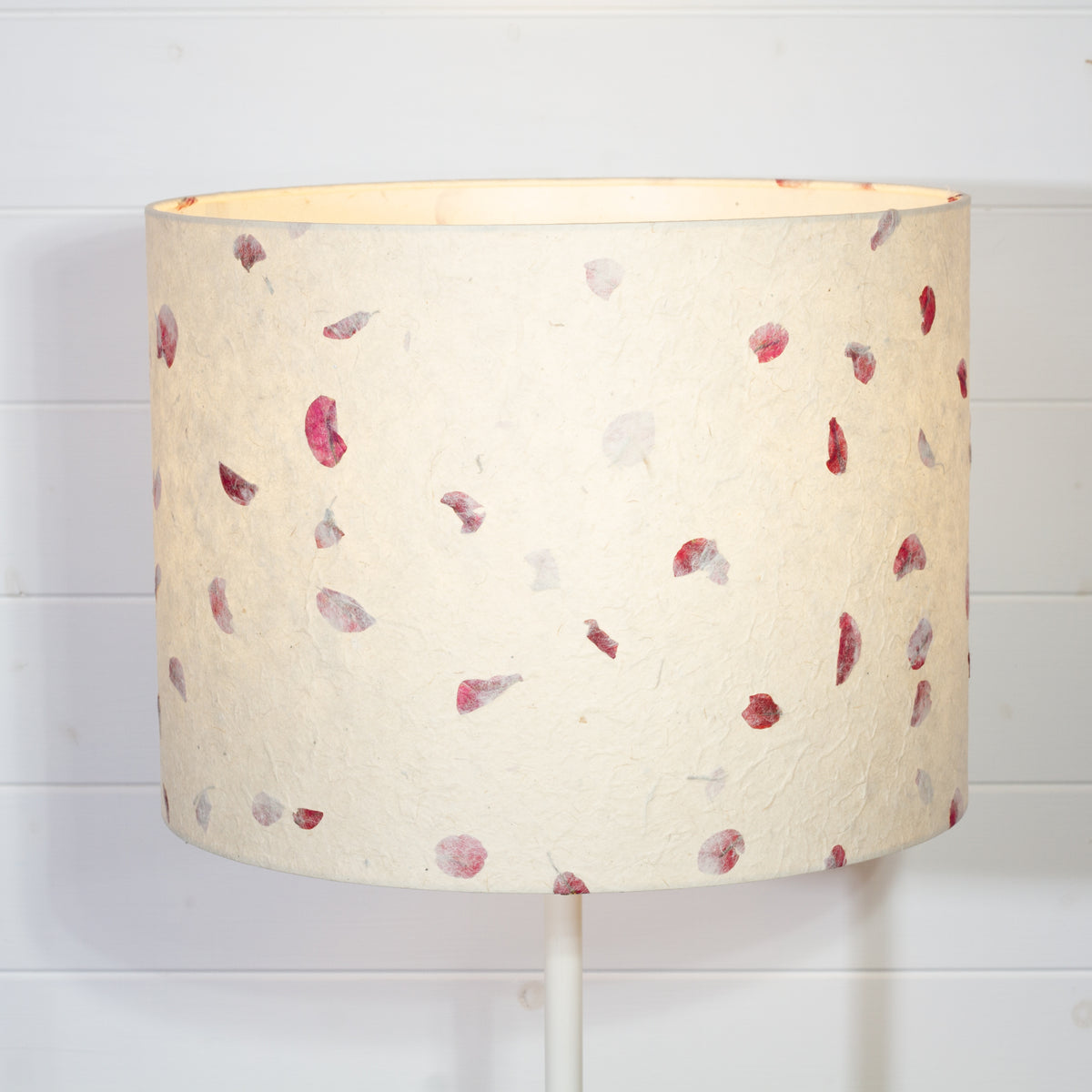 Drum Lamp Shade - P33 - Rose Petals on Natural Lokta, 40cm(d) x 30cm(h)