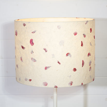 Drum Lamp Shade - P33 - Rose Petals on Natural Lokta, 40cm(d) x 30cm(h)