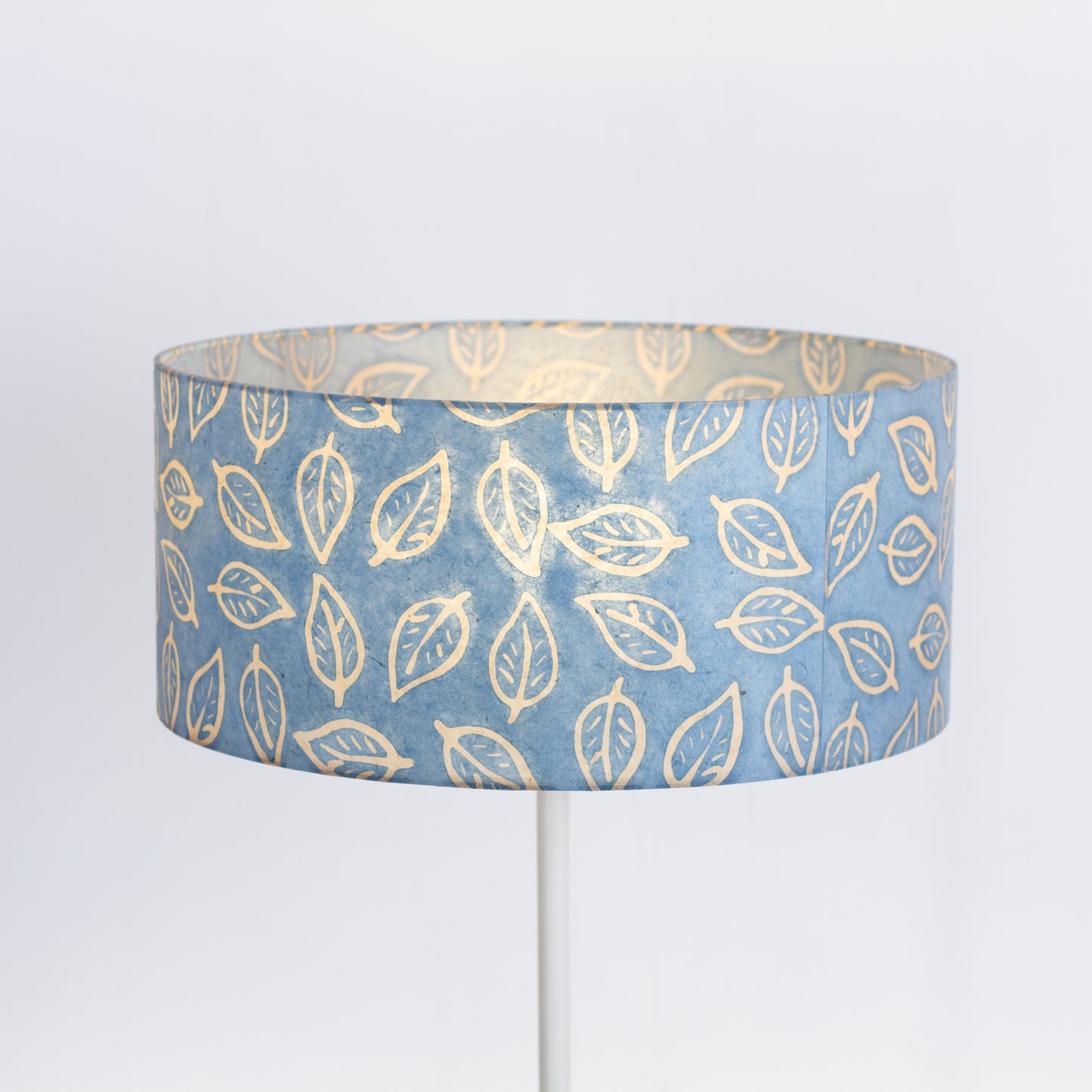 Drum Lamp Shade - P31 - Batik Leaf on Blue, 45cm(d) x 20cm(h)