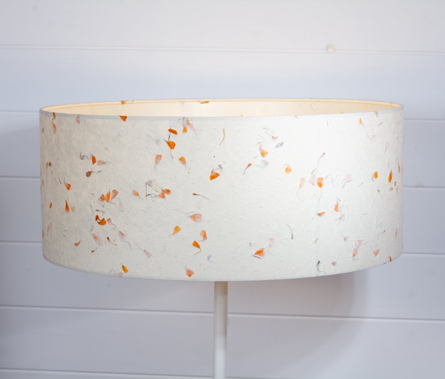 Drum Lamp Shade - P32 - Marigold Petals on Natural Lokta, 50cm(d) x 20cm(h)