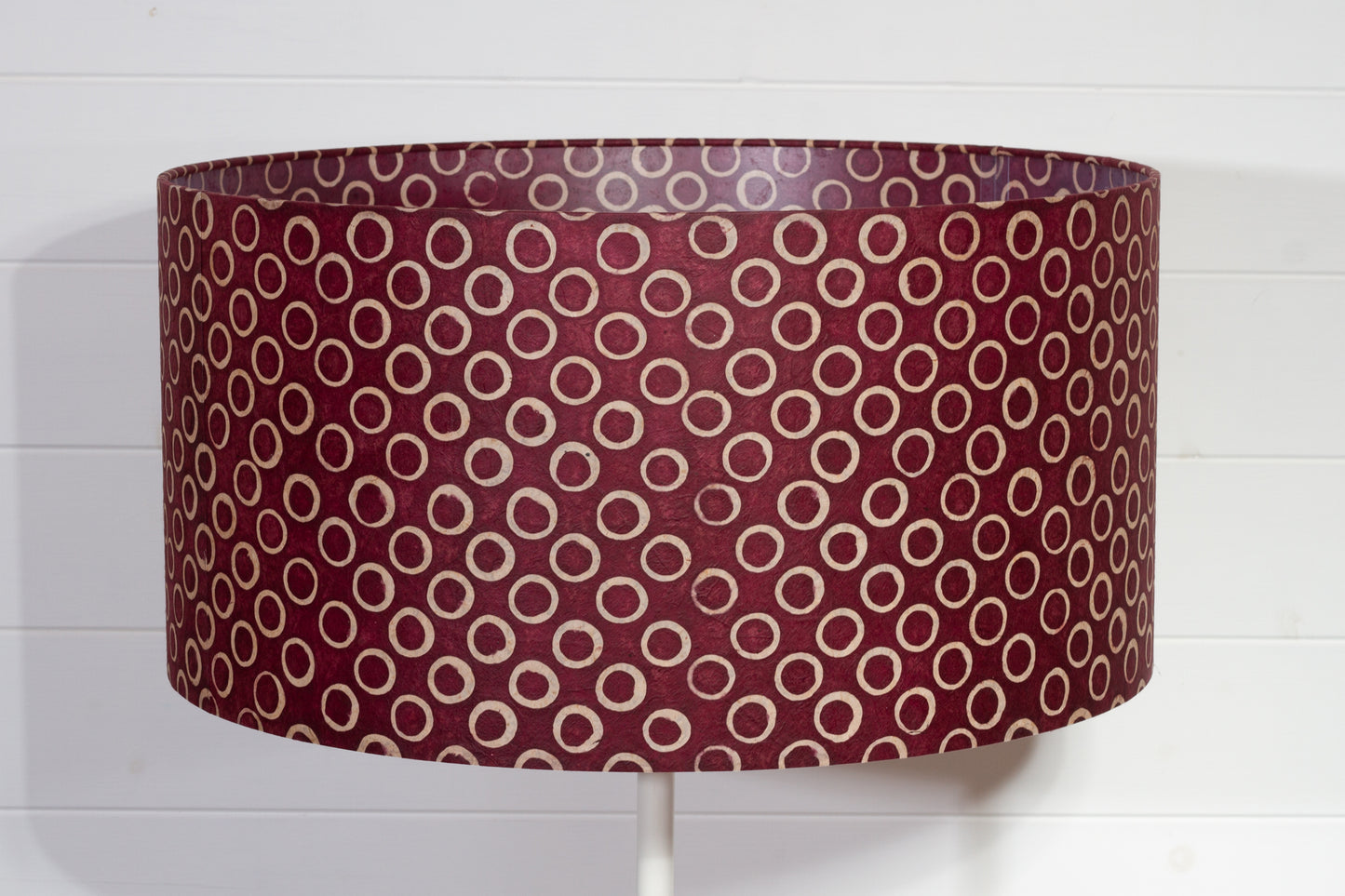 Drum Lamp Shade - P73 - Batik Cranberry Circles, 50cm(d) x 25cm(h)