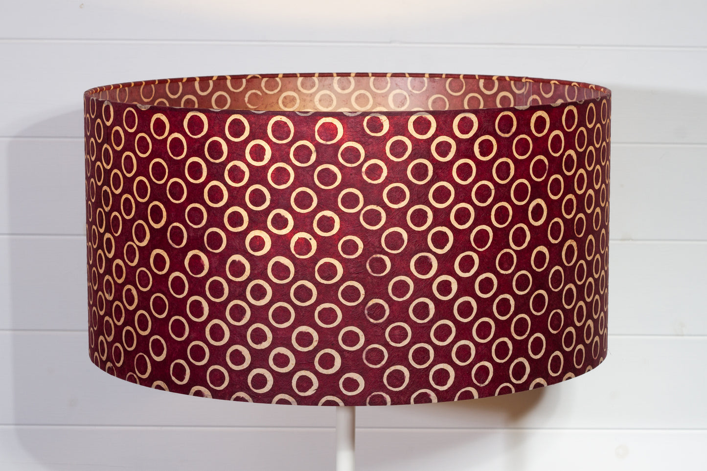 Drum Lamp Shade - P73 - Batik Cranberry Circles, 50cm(d) x 25cm(h)