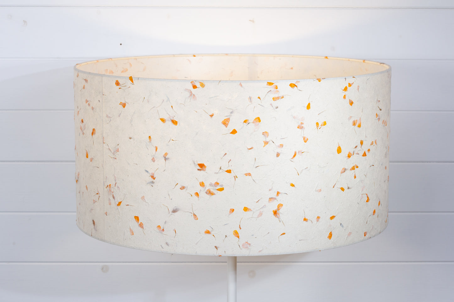 Drum Lamp Shade - P32 - Marigold Petals on Natural Lokta, 50cm(d) x 25cm(h)