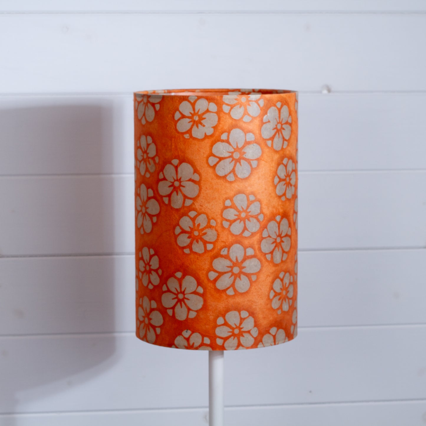 Drum Lamp Shade - P94 - Batik Star Flower on Orange, 20cm(d) x 30cm(h)